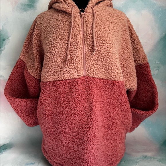 NEW VICTORIA SECRET Sherpa Half Zip Pullover in Size MED Pink ColorBlock NWT - Picture 7 of 10